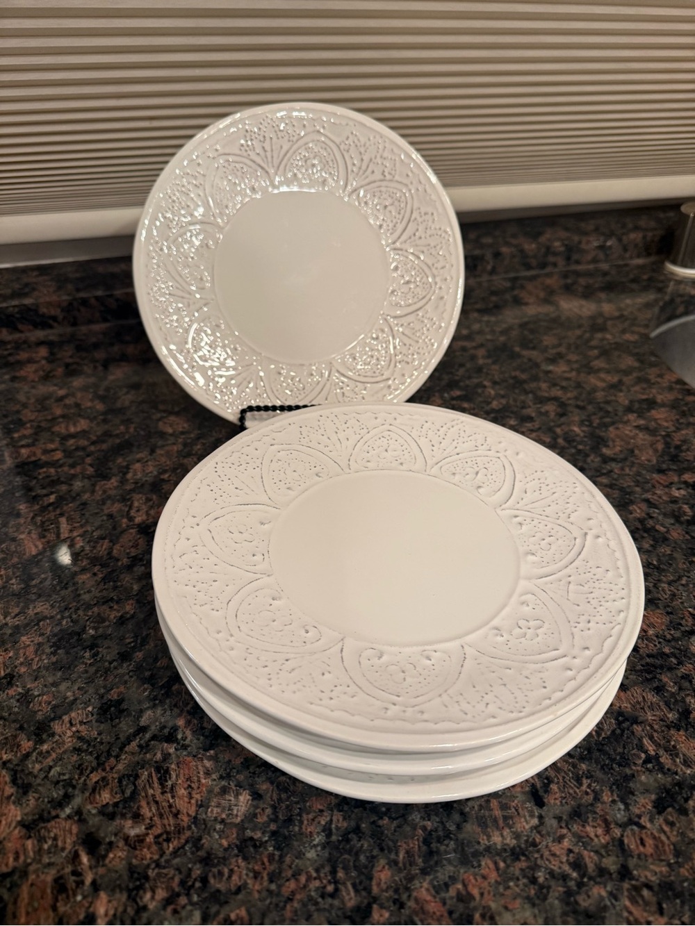Sweet Ceramics salad plates 9" Le Ceramica d'Italica White Embossed Design